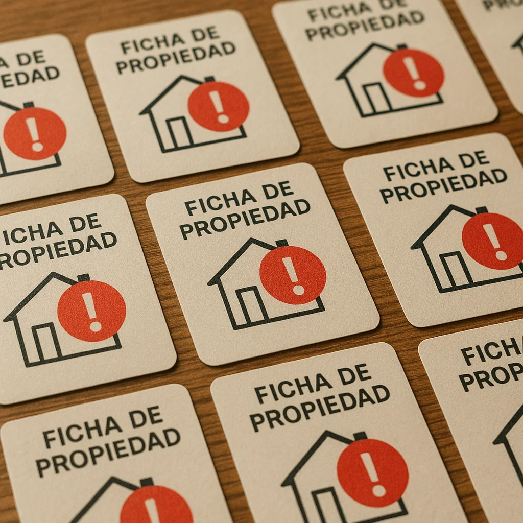 Varias fichas de propiedad repetidas marcadas con un icono de error
